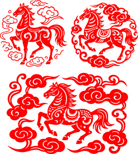 传统剪纸风奔腾骏马图案