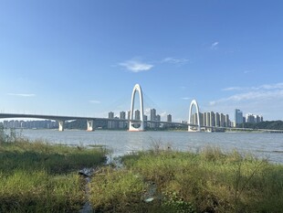 河畔城市风光与桥梁美景