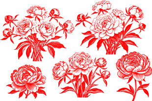 中式芍药花矢量图案素材