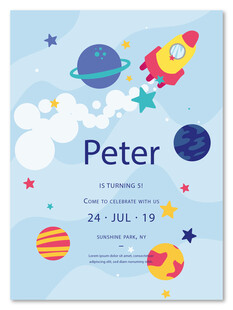 彼得的太空主题生日邀请函