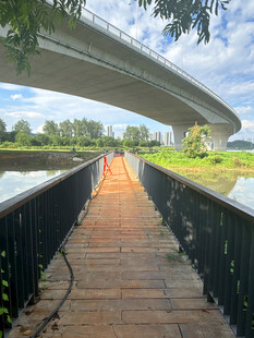 河畔木栈道与跨河桥梁