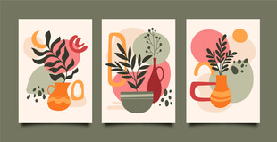 手绘清新绿植杯插画