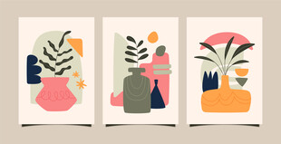 抽象几何植物装饰画