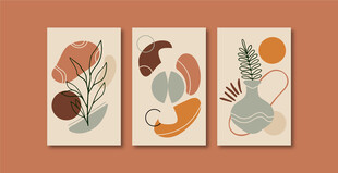 抽象植物装饰画三联组图