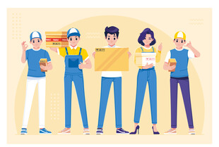 快递外卖人员形象插画