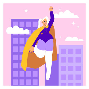 女超人飞跃城市天际线