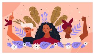 插画中多彩人物与动物场景