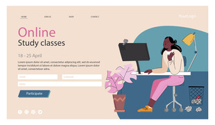 在线学习场景插画