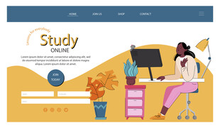 在线学习场景插画