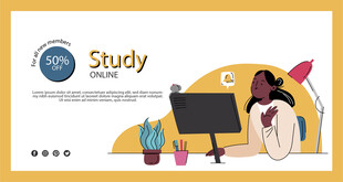 女孩专注于电脑前的学习