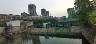 城市河畔堤坝风景