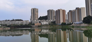 城市湖畔高楼倒影景观