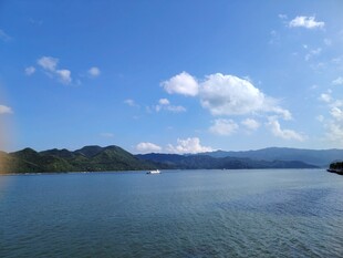 宁静湖景与远山蓝天