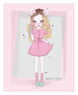 粉色系可爱卡通少女形象