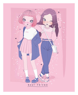 双生少女甜美动漫风插画