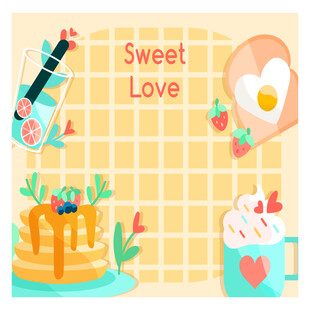甜蜜爱意早餐插画