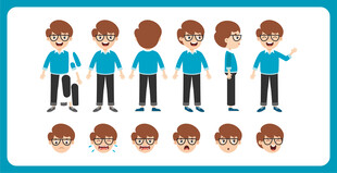 蓝色服装人物多视角展示