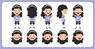 卡通女孩多角度形象展示