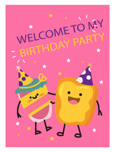 卡通面包生日派对欢迎图