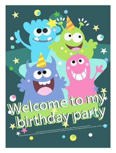 卡通怪物生日派对欢迎牌
