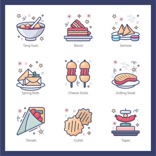 多彩美食图标集合
