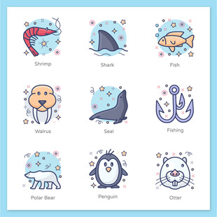 可爱海洋动物卡通图案集