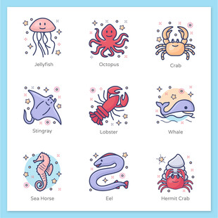 海洋动物卡通图案集合