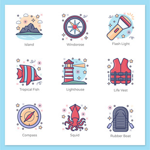 海洋探险元素图标集合