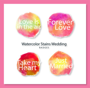 婚礼水彩爱心标语设计元素