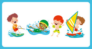 儿童欢乐水上玩耍场景