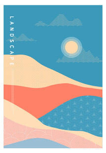 沙漠海洋日出风景插画