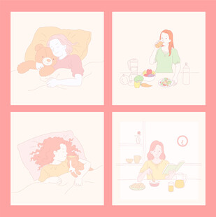 女孩日常活动插画