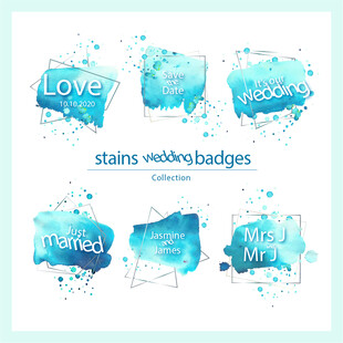 蓝色水彩风格社交徽章