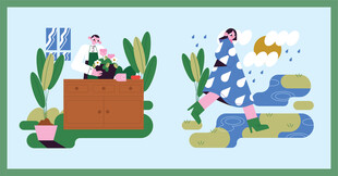 卡通风格绿植与动物场景