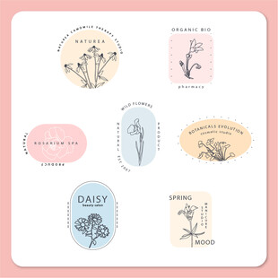手绘花卉标签设计素材