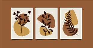 三幅简约风格树叶装饰画