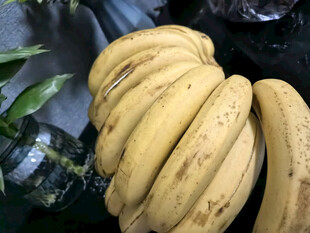 一串熟透的黄色香蕉