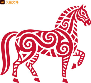 中式传统花纹红马图案