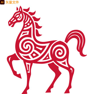 红色中式风格奔跑骏马图案