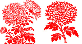 红色剪纸风菊花图案