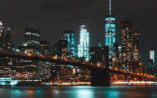 夜晚纽约布鲁克林大桥夜景