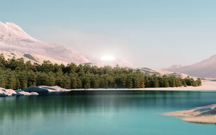 湖畔山林美景 阳光洒落