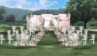 户外白绿粉色主舞台