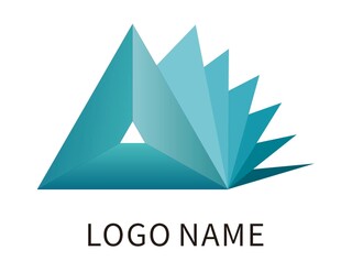 蓝色折纸风格三角形标志