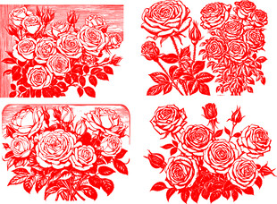 精美红色玫瑰花花卉剪纸图案