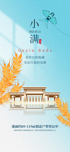 蓝色简约小满地产借势海报