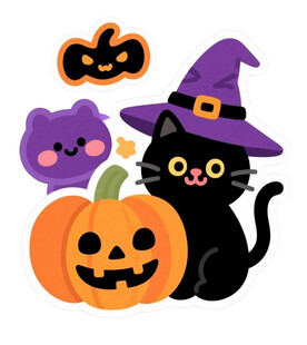 黑猫女巫与南瓜猫咪装饰