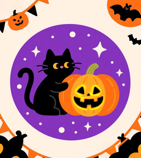 黑猫与南瓜的万圣节画面