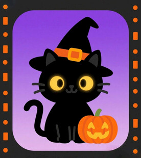 黑猫与南瓜的万圣节画面