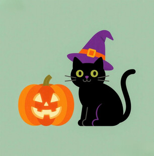 万圣节黑猫插画